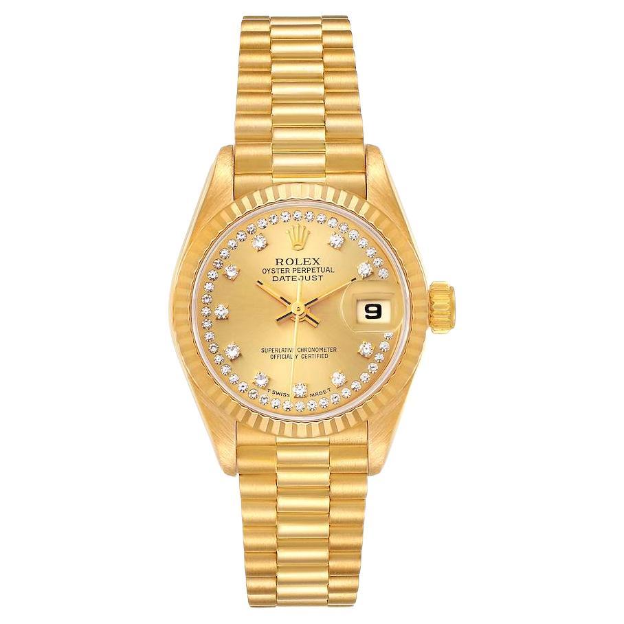 Rolex President Datejust Yellow Gold String Diamond Dial Ladies Watch 69178