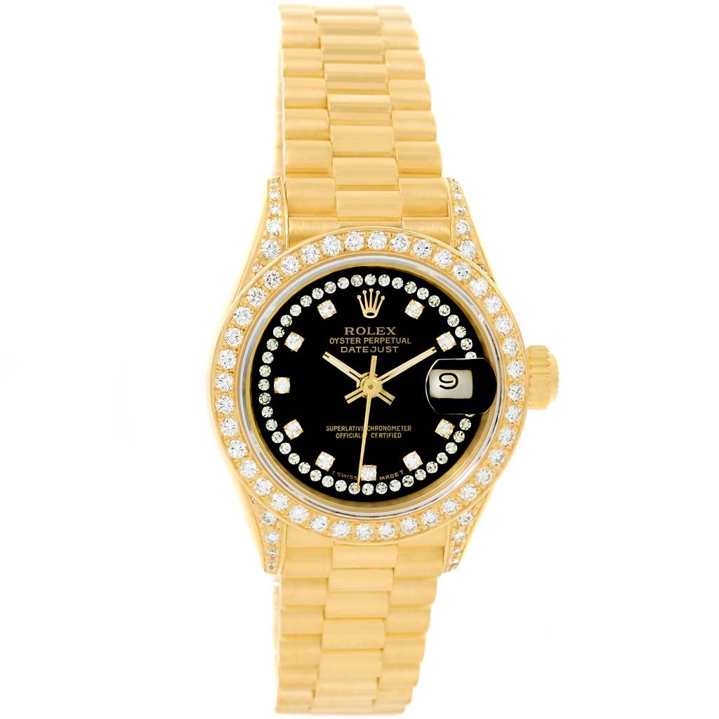 Rolex President Datejust Yellow Gold String Diamond Ladies Watch 69238 In Excellent Condition In Atlanta, GA