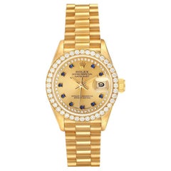 Rolex President Datejust Yellow Gold String Diamond Sapphires Ladies Watch 69138