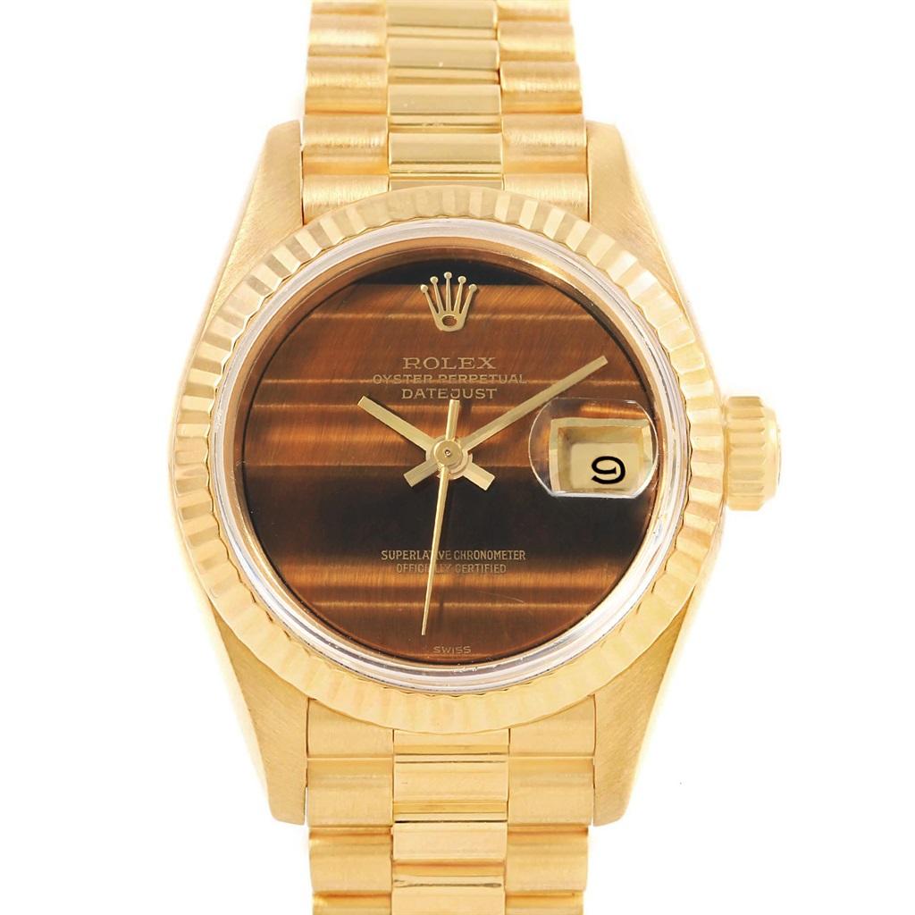 Rolex President Datejust-Damenuhr 69178 aus Gelbgold mit Tigerauge-Zifferblatt im Zustand „Gut“ in Atlanta, GA