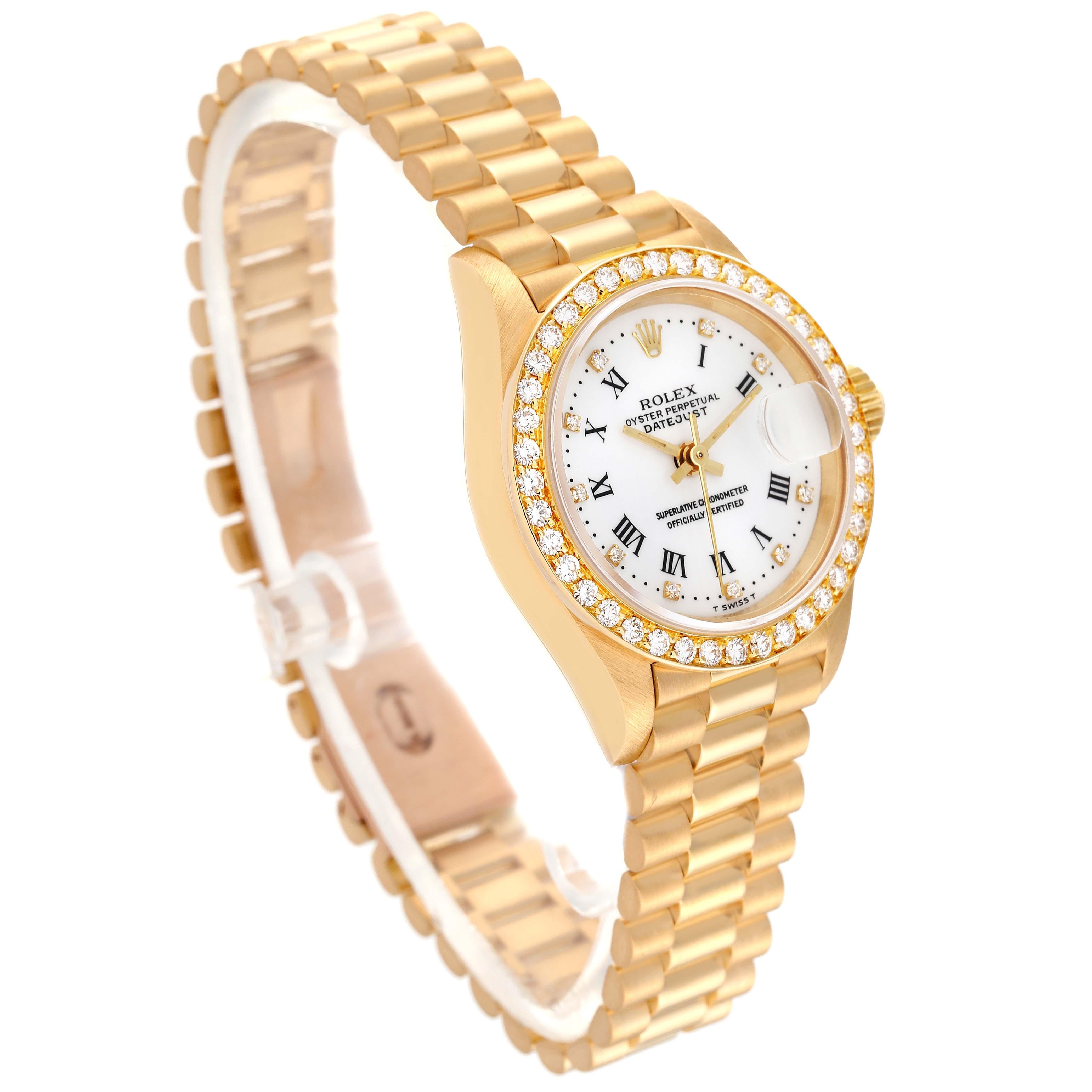 Rolex President Datejust Yellow Gold White Dial Diamond Ladies Watch 69138 For Sale 7