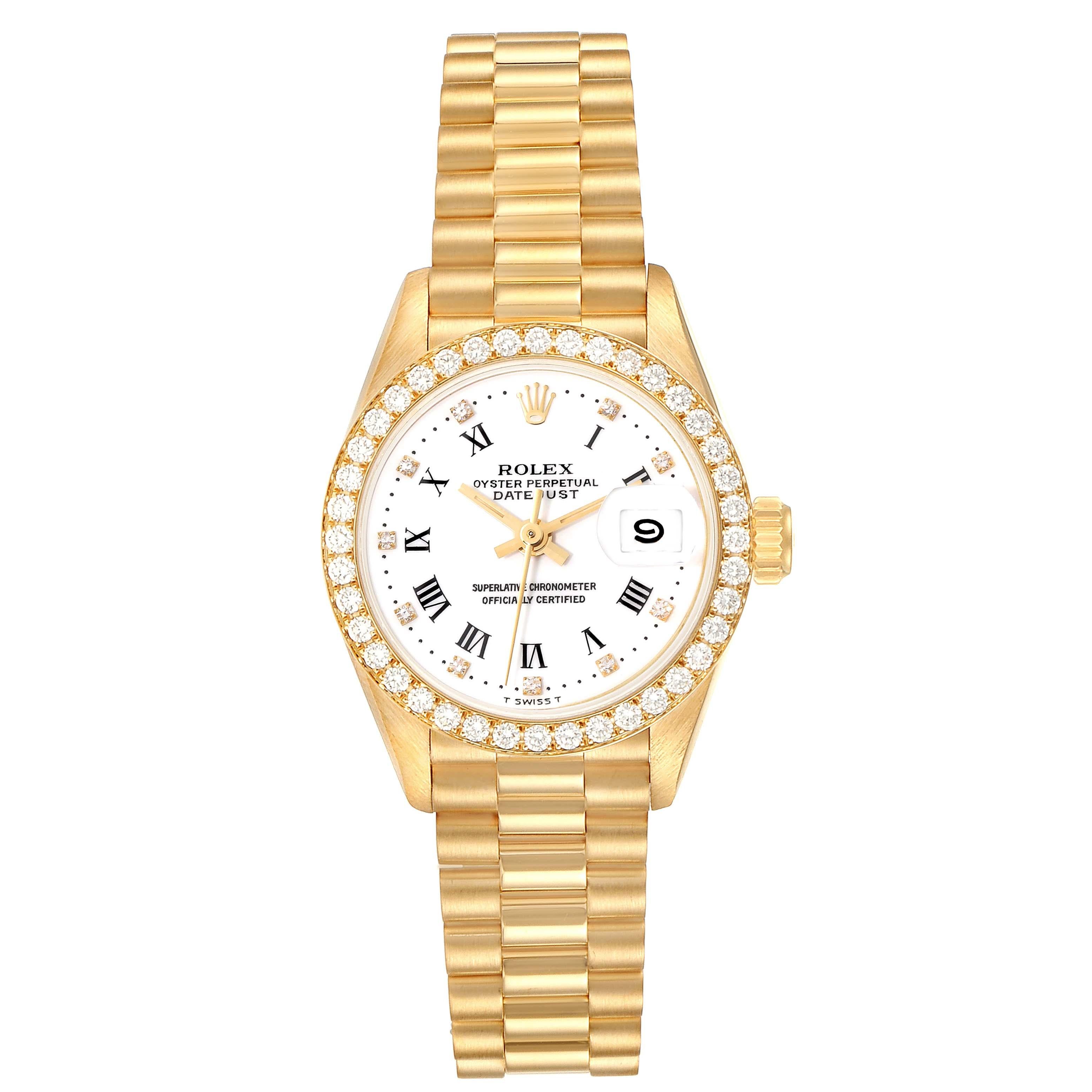Rolex President Datejust Yellow Gold White Dial Diamond Ladies Watch 69138 For Sale 1