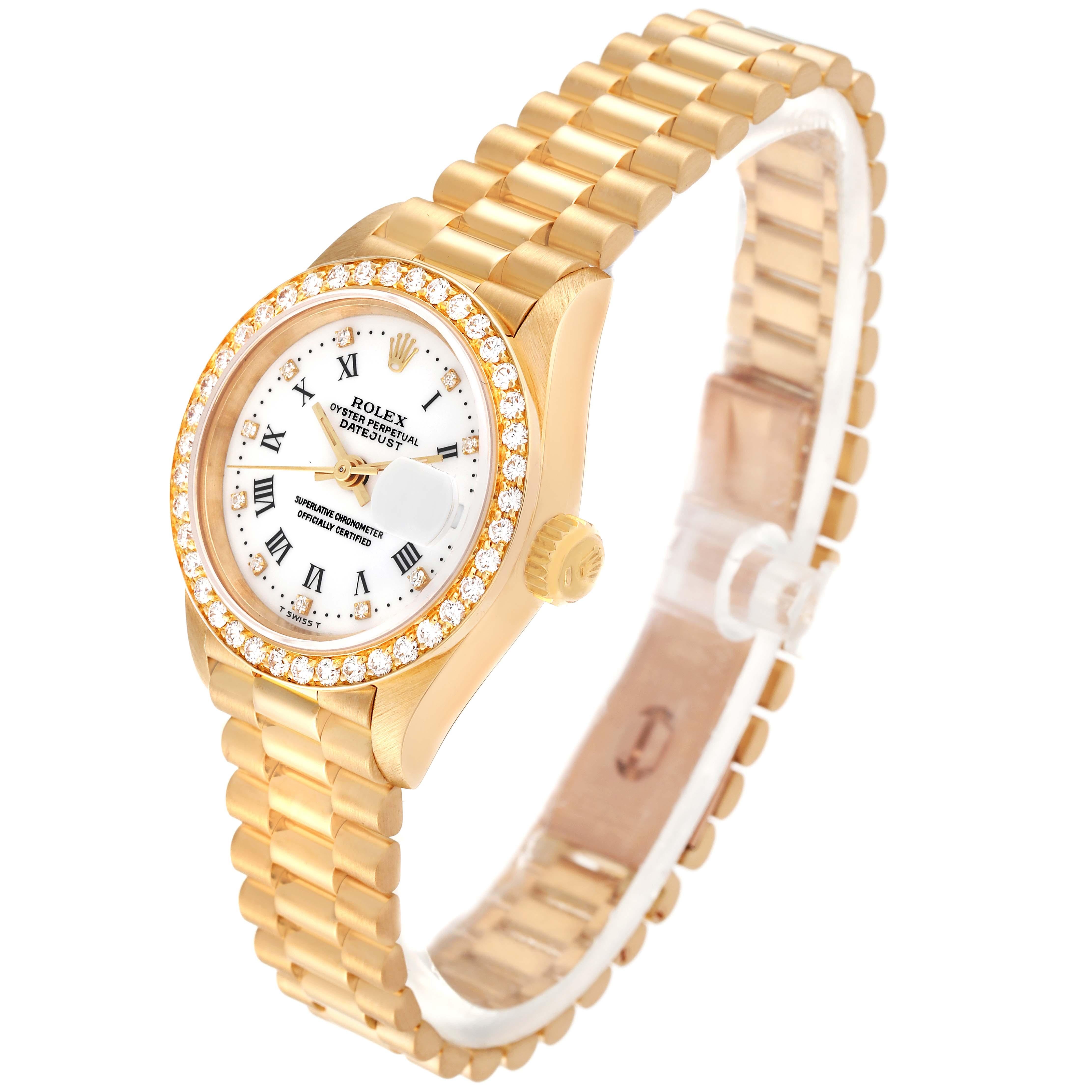 Rolex President Datejust Yellow Gold White Dial Diamond Ladies Watch 69138 For Sale 4