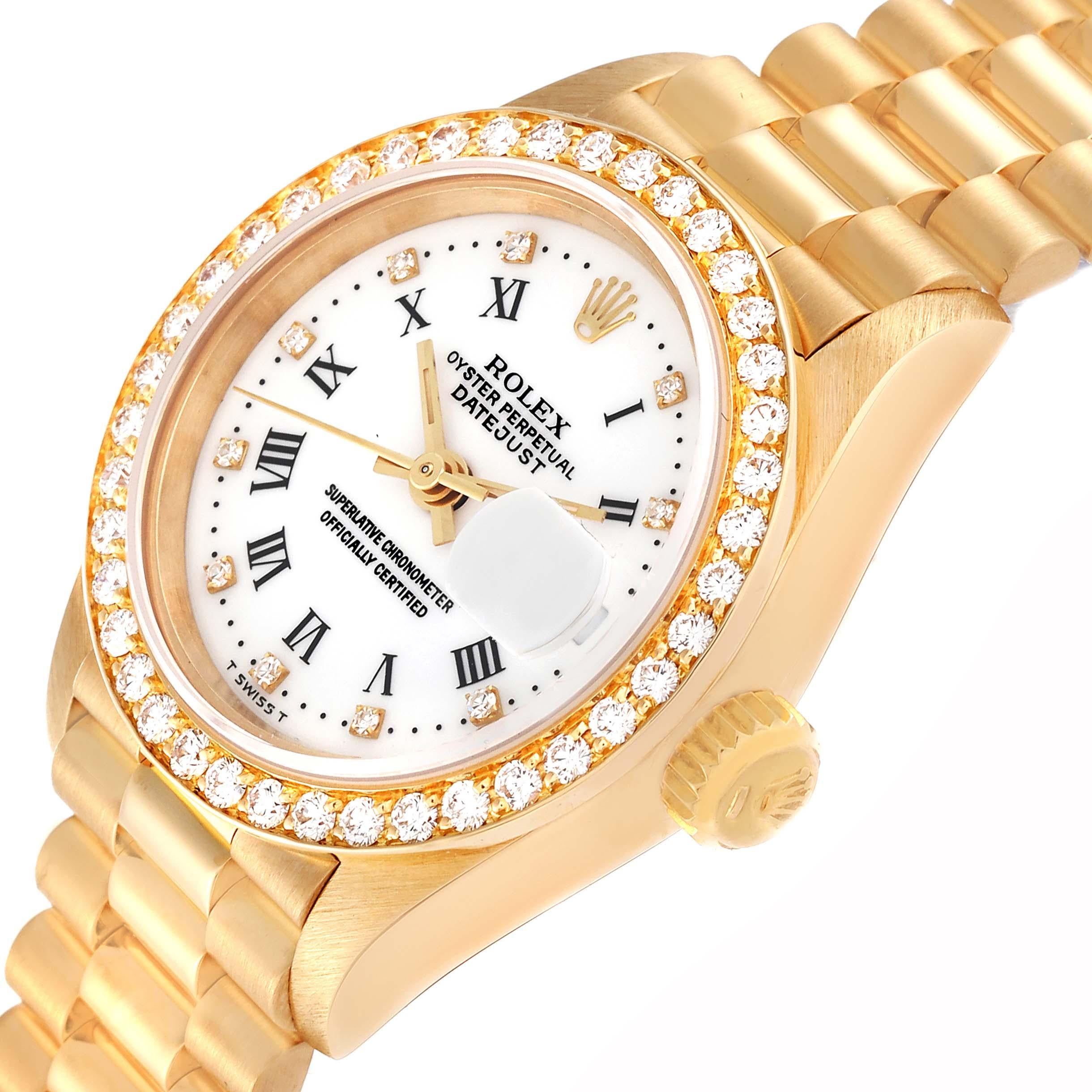 Rolex President Datejust Yellow Gold White Dial Diamond Ladies Watch 69138 For Sale 5