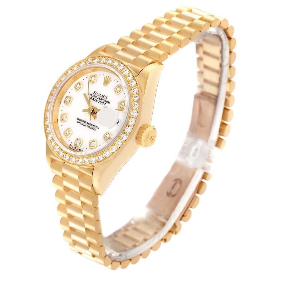 Rolex President Datejust Gelbgold Weißes Diamant-Zifferblatt-Uhr 69138 Damen