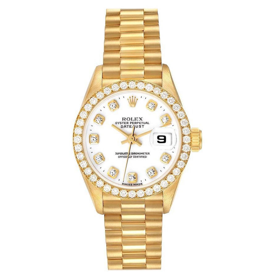 Rolex President Datejust Gelbgold Weißes Diamant-Zifferblatt-Uhr 69138