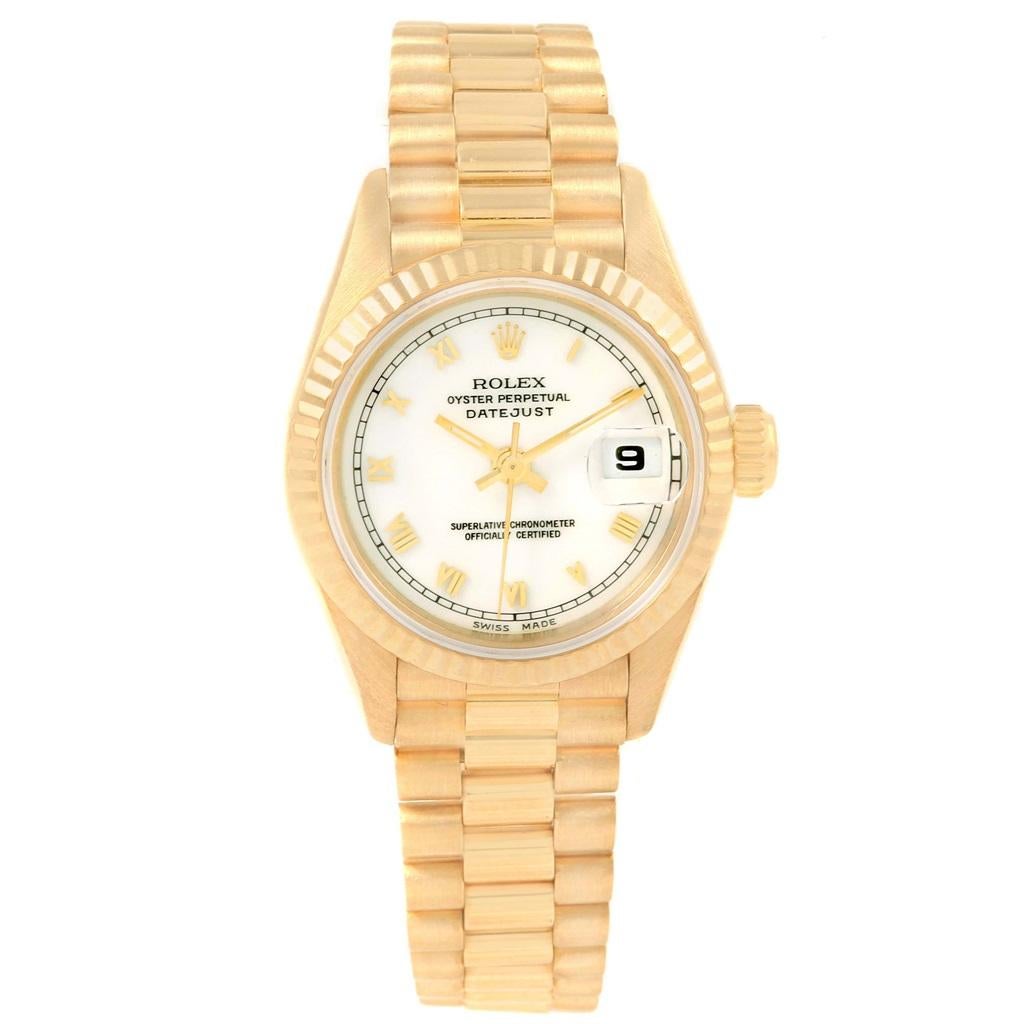Rolex President Datejust Yellow Gold White Roman Dial Ladies Watch 69178 For Sale 1