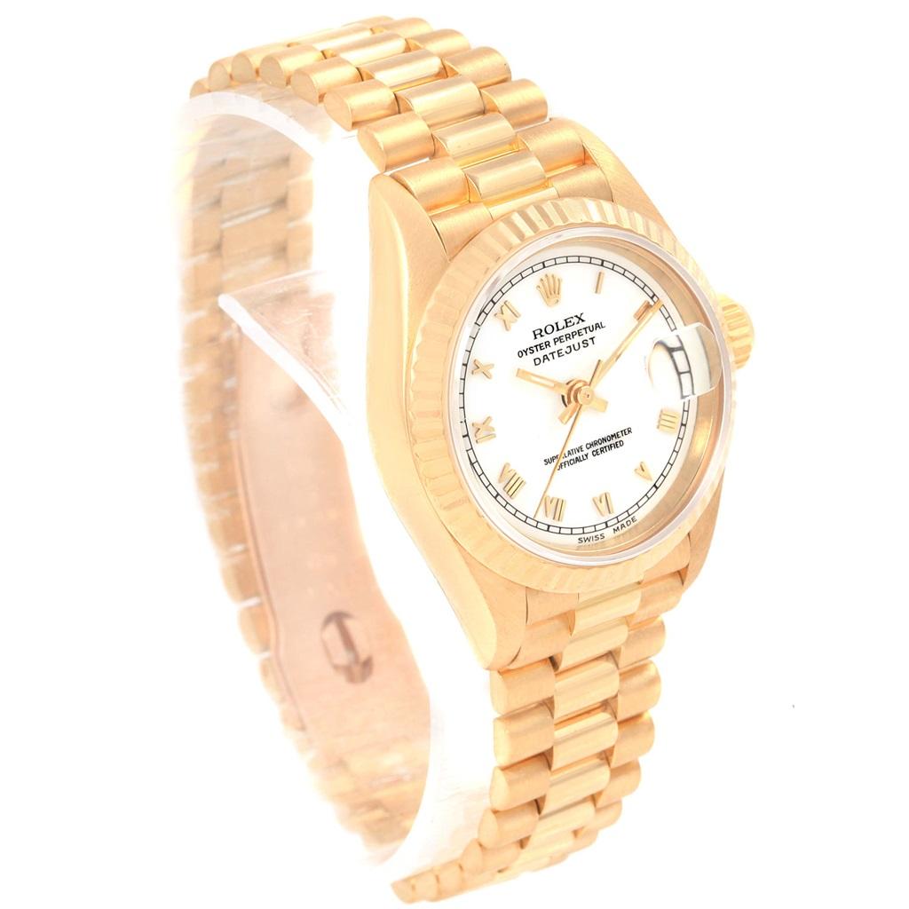 Rolex President Datejust Yellow Gold White Roman Dial Ladies Watch 69178 For Sale 2