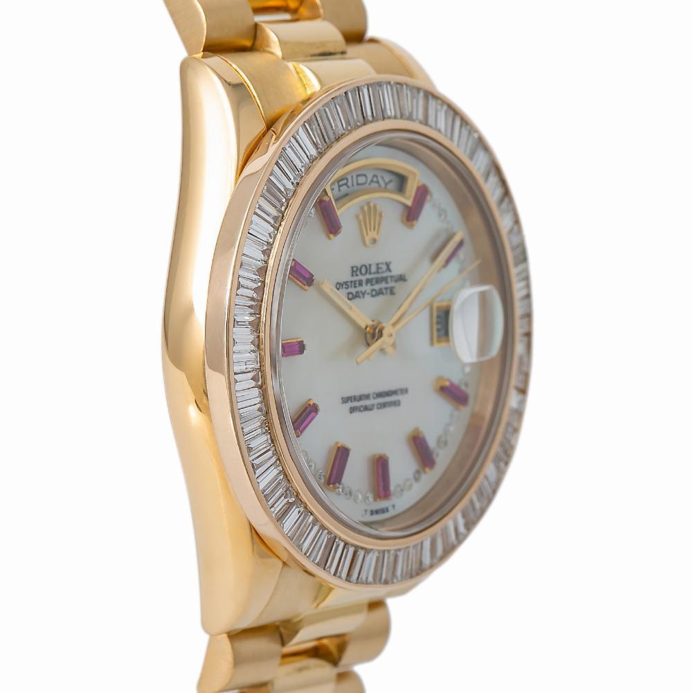Rolex President Day Date 118208 P Serial Baguette Diamond Bezel Watch 18K 38mm
