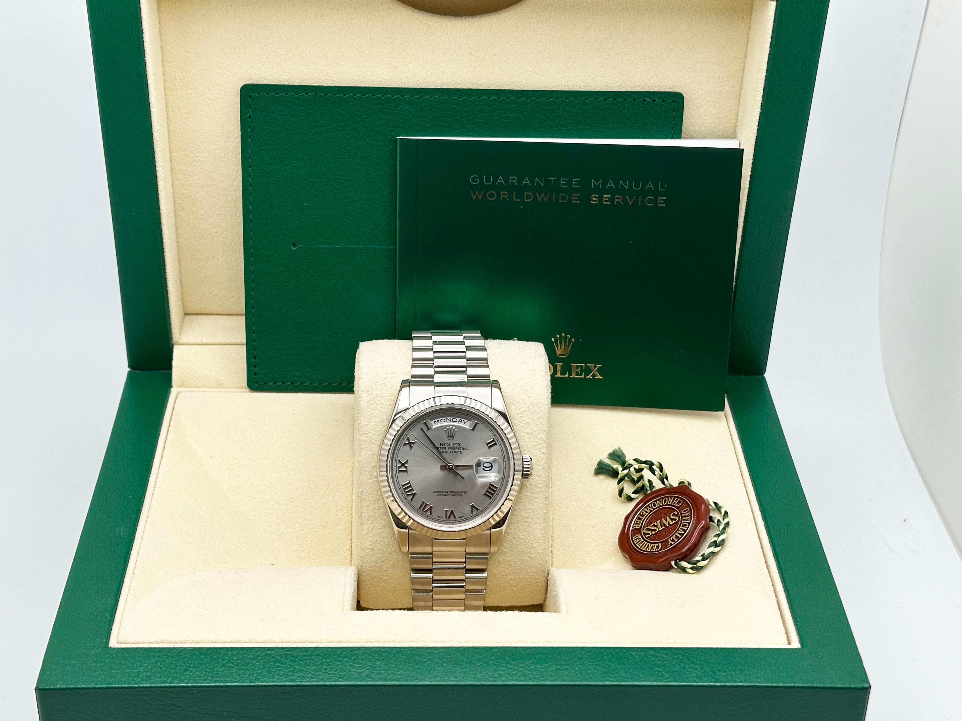 Rolex President Day Date 118239 Silver Roman Dial 18K White Gold Box Booklet For Sale 4