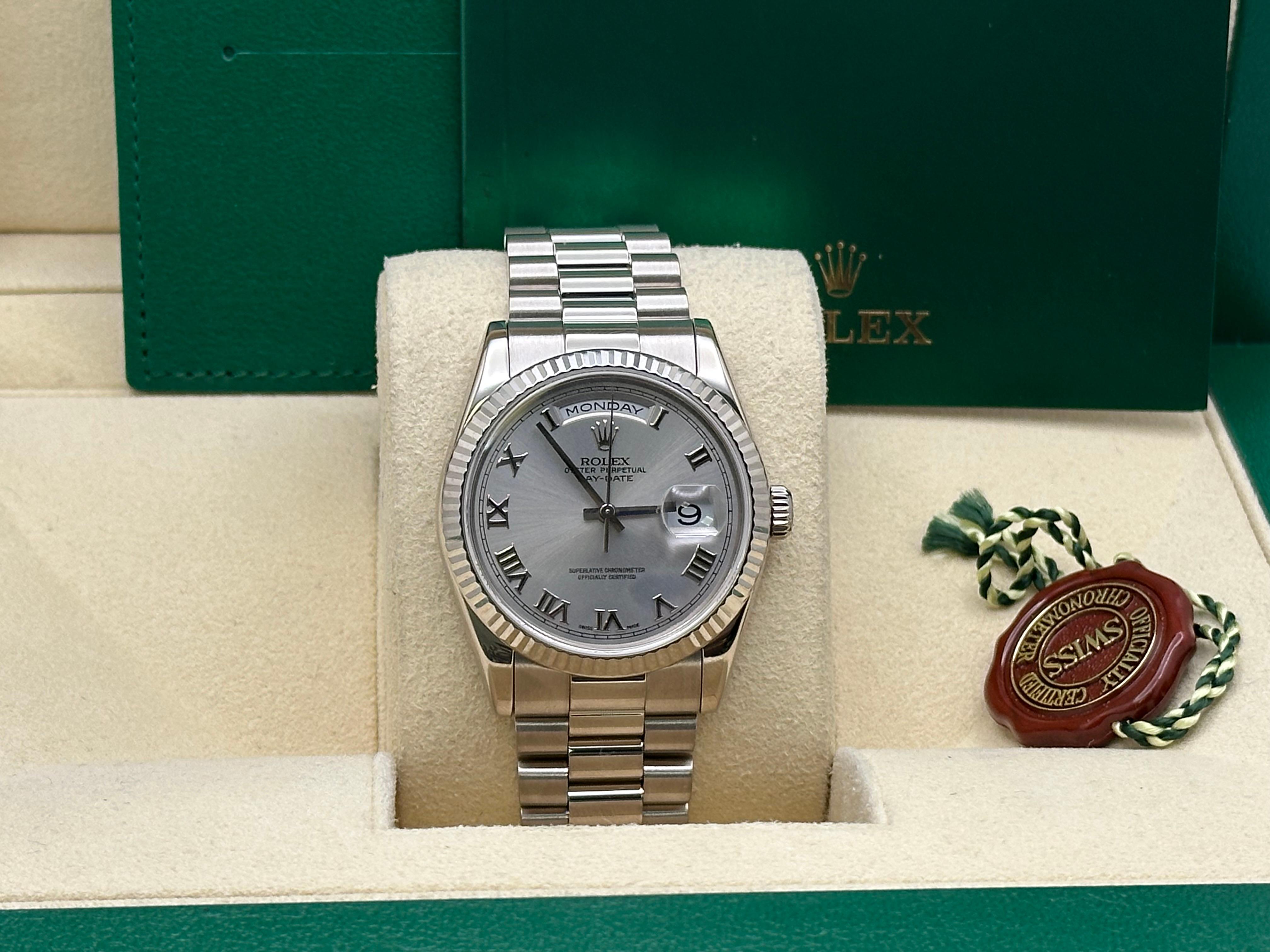 Rolex President Day Date 118239 Silver Roman Dial 18K White Gold Box Booklet For Sale 5