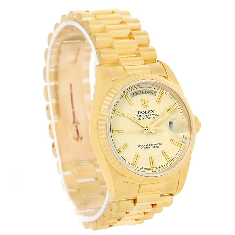 Rolex President Day-Date 18k Yellow Gold Anniversary Dial Watch 18238. Officially certified chronometer self-winding movement. double quick set function. 18k yellow gold oyster case 36.0 mm in diameter. Rolex logo on a crown. Scratch resistant