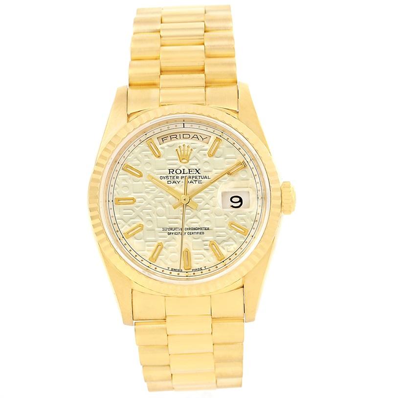 Men's Rolex President Day-Date 18 Karat Yellow Gold Anniversary Dial Watch 18238 For Sale