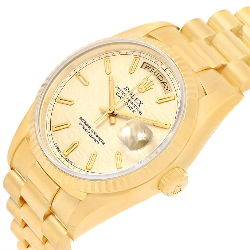Rolex President Day-Date 18 Karat Yellow Gold Anniversary Dial Watch 18238 For Sale 1