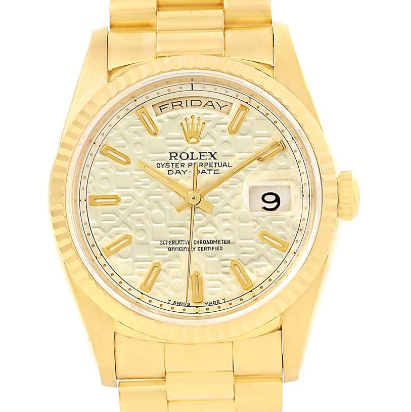 Rolex President Day-Date 18 Karat Yellow Gold Anniversary Dial Watch 18238 For Sale