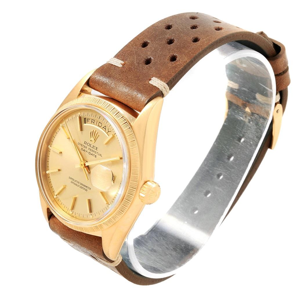 Rolex President Day-Date 18 Karat Yellow Gold Brown Strap Men's Watch 1807 For Sale 7