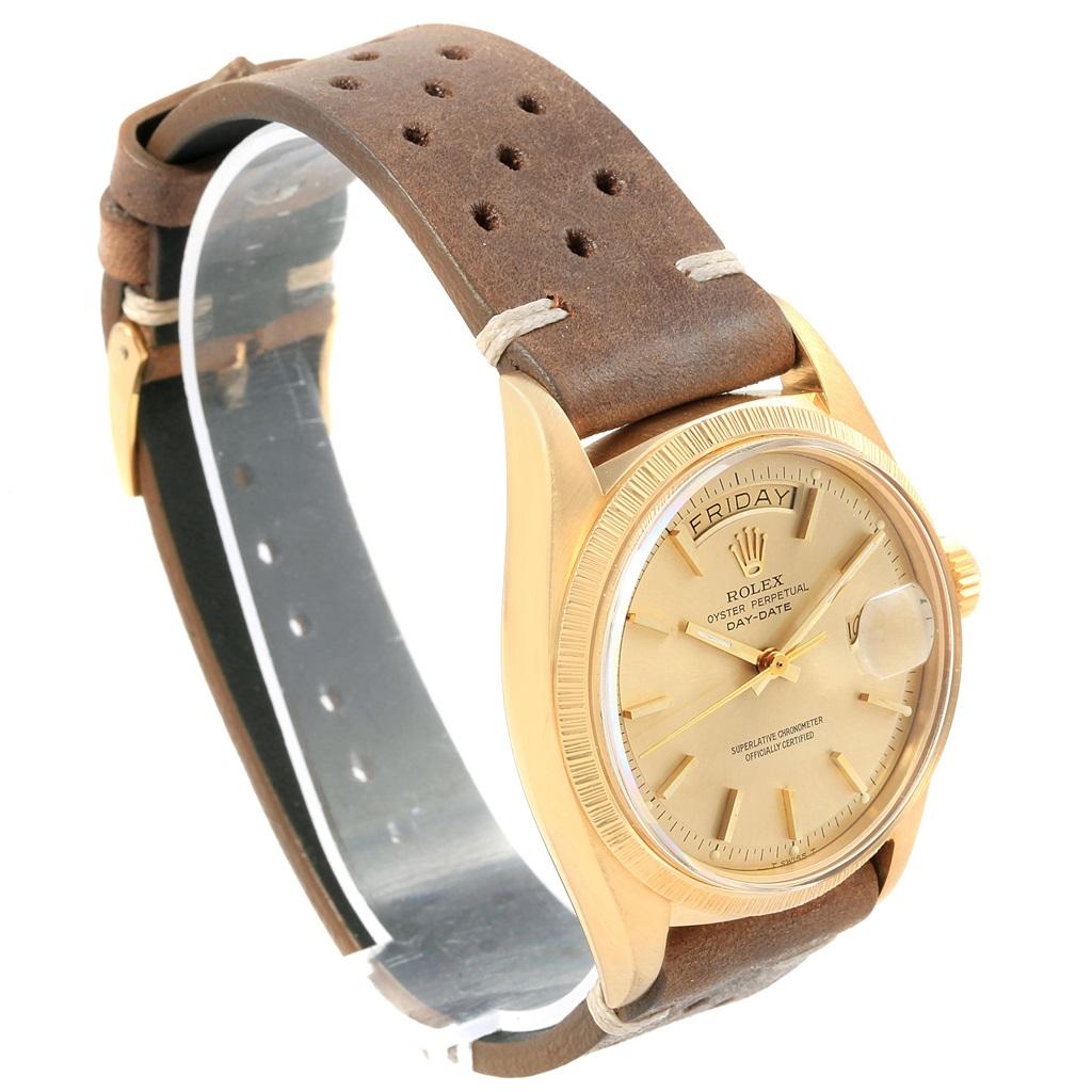 Rolex President Day-Date 18 Karat Yellow Gold Brown Strap Men's Watch 1807 For Sale 9