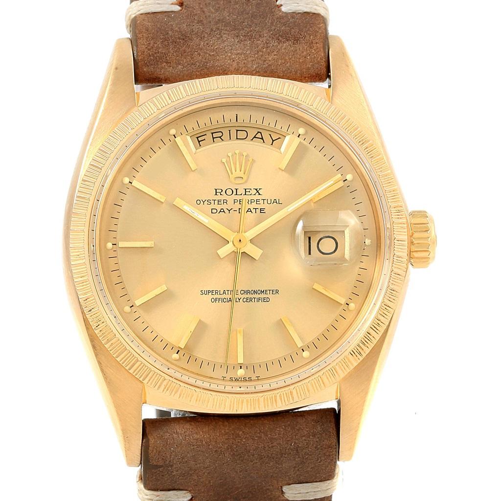 Rolex President Day-Date 18 Karat Yellow Gold Brown Strap Men's Watch 1807 For Sale 10