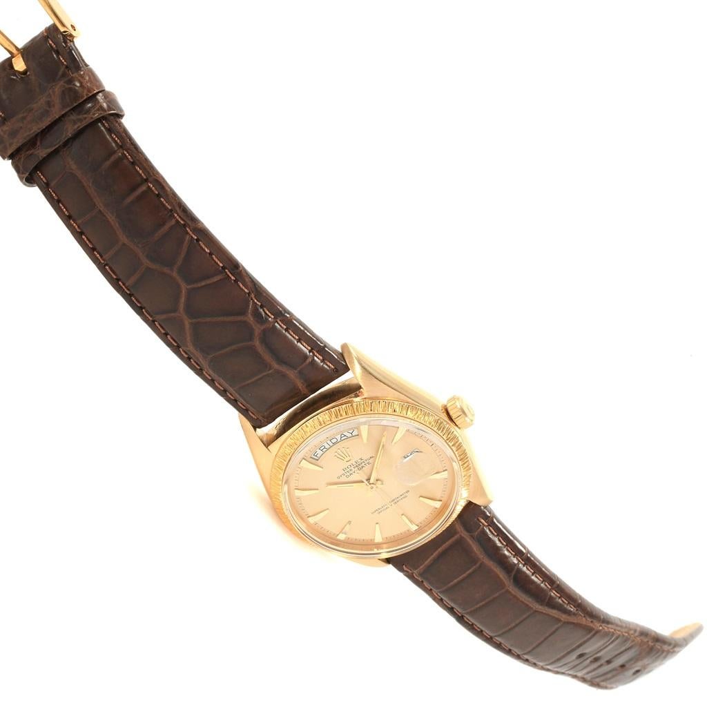 Rolex President Day-Date 18 Karat Yellow Gold Brown Strap Men's Watch 1807 For Sale 10