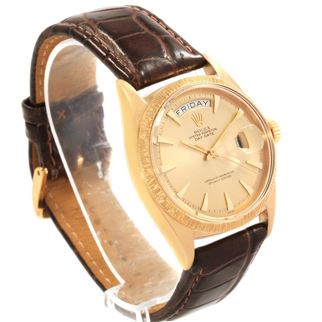 Rolex President Day-Date 18 Karat Yellow Gold Brown Strap Men's Watch 1807 For Sale 1