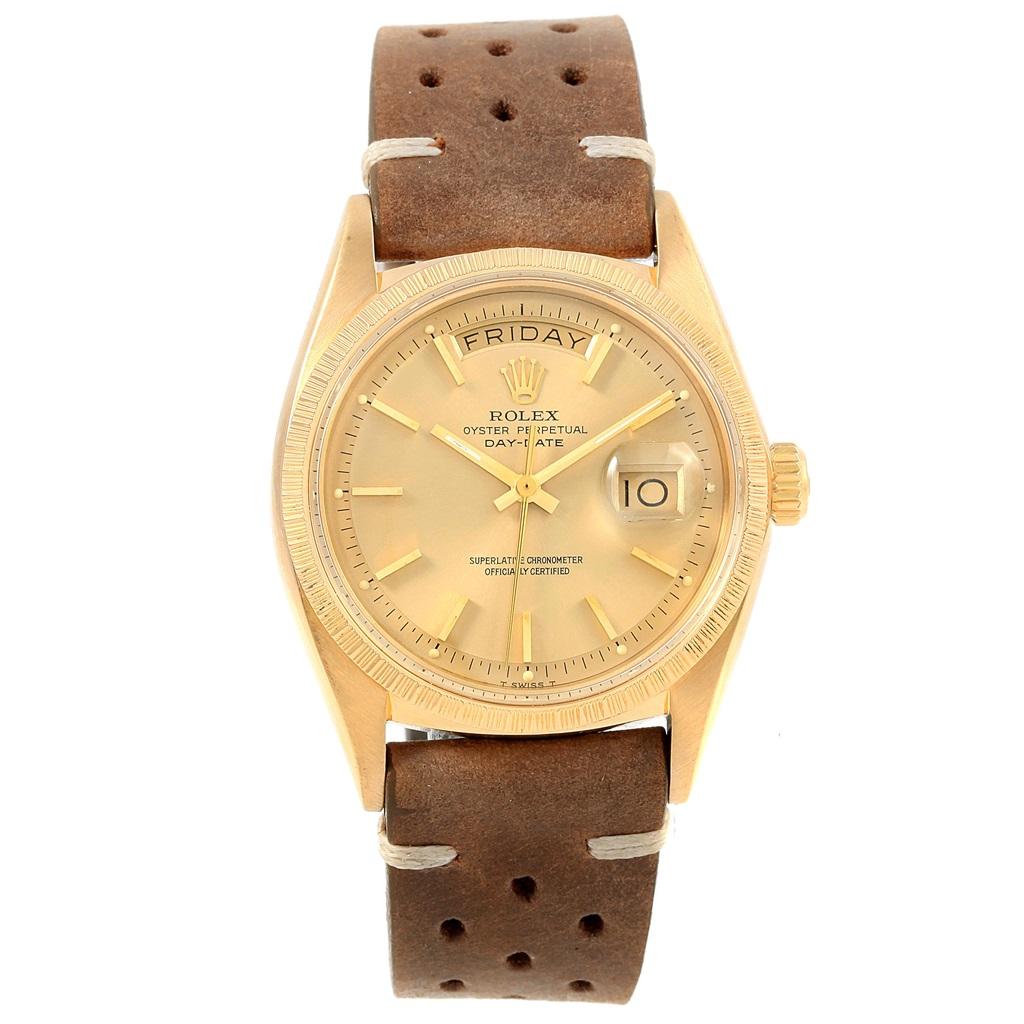 Rolex President Day-Date 18 Karat Yellow Gold Brown Strap Men's Watch 1807 For Sale 2
