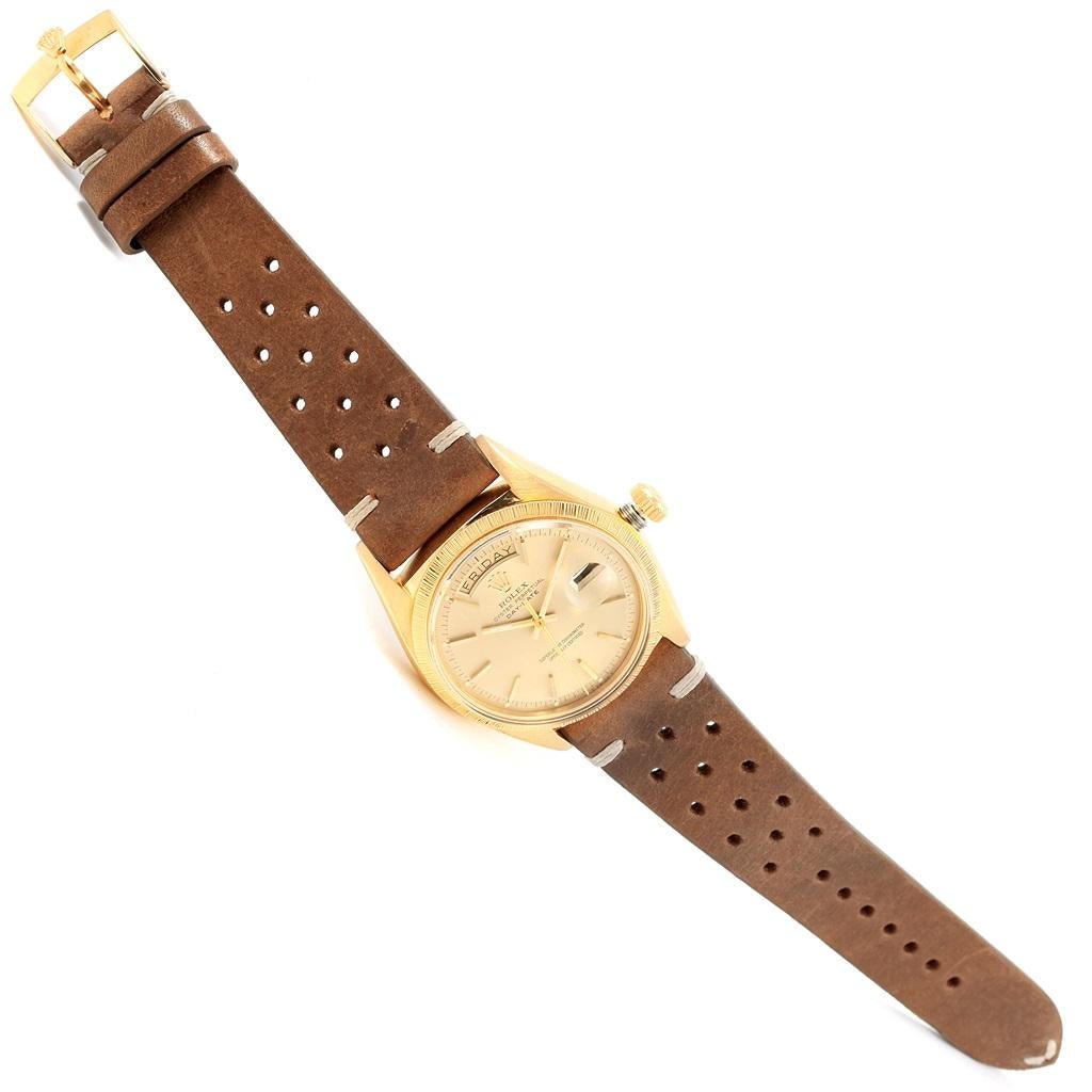 Rolex President Day-Date 18 Karat Yellow Gold Brown Strap Men's Watch 1807 For Sale 3