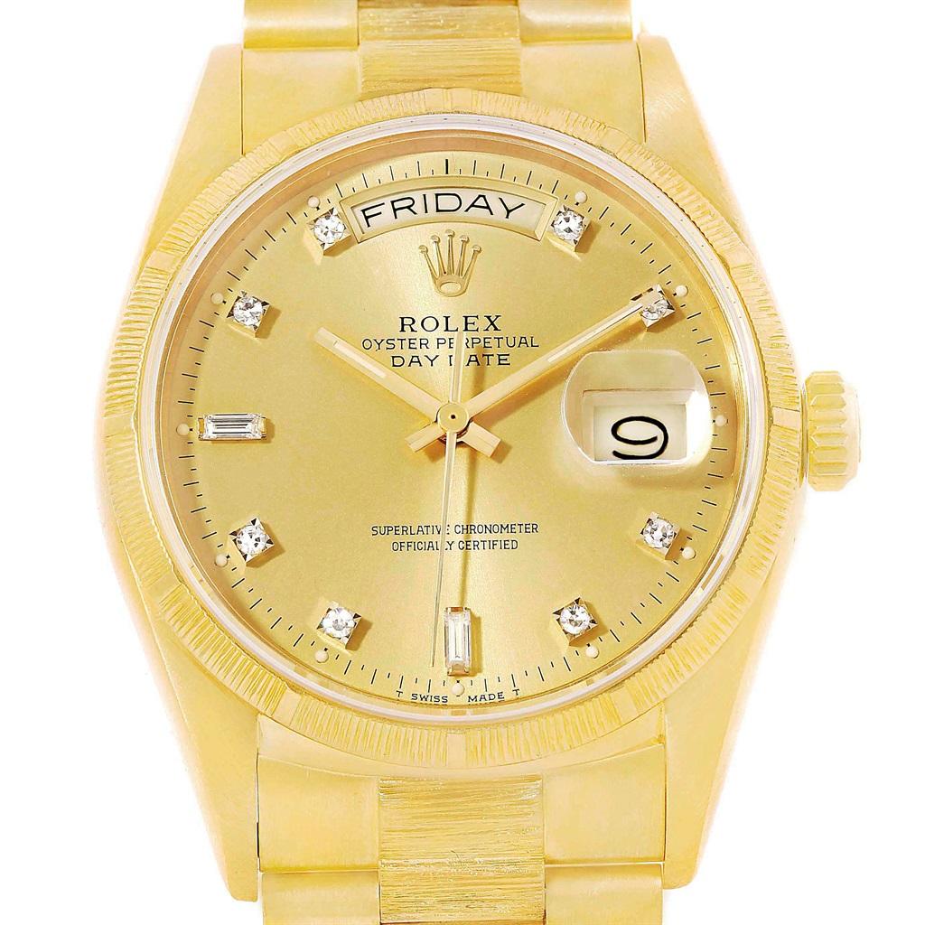 Rolex President Day-Date 18 Karat Yellow Gold Diamond Dial Men’s Watch 18078 In Excellent Condition In Atlanta, GA