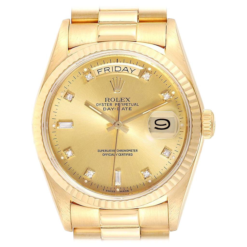 Rolex President Day-Date 18 Karat Yellow Gold Diamond Men’s Watch 18038 ...