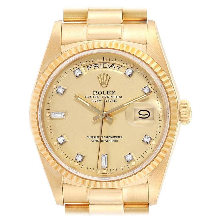 Rolex President Day-Date 18 Karat Yellow Gold Diamond Watch 18038 For ...