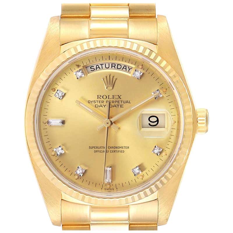 Rolex 18038 18 Karat Yellow Gold Single Quick Day-Date President Watch ...