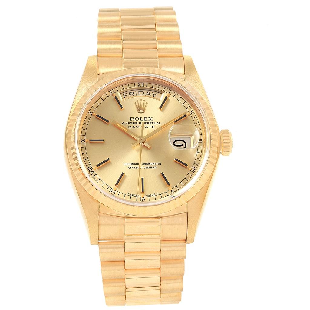 Rolex President Day-Date 18 Karat Yellow Gold Men's Watch 18038 In Excellent Condition For Sale In Atlanta, GA