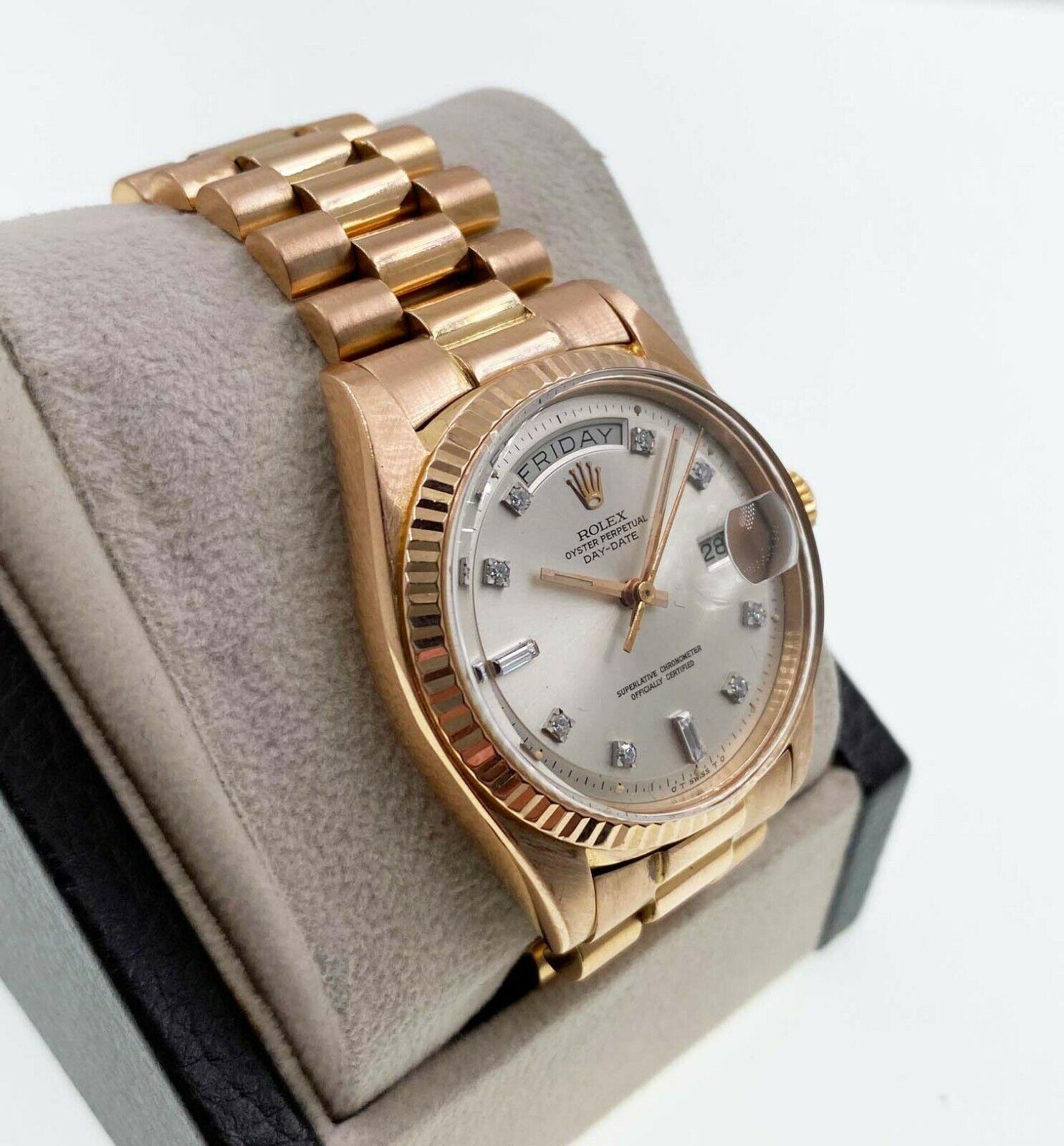 Rolex President Day Date 1803 18 Karat Rose Gold Diamond Dial Beautiful In Excellent Condition In San Diego, CA