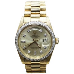 Retro Rolex President Day Date 1803 Diamond Dial Bezel 18 Karat Yellow Gold Florentine