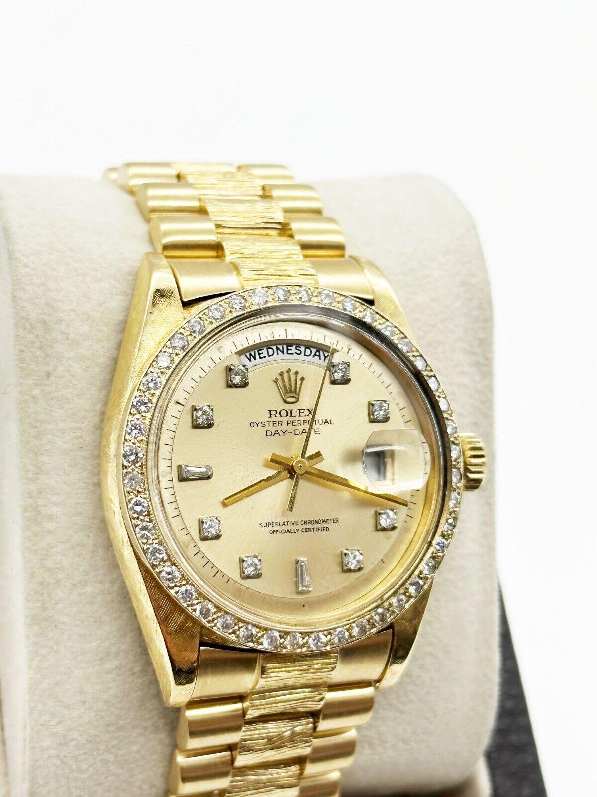 Rolex President Day Date 1803 Diamant-Zifferblatt Diamant-Lünette 18K Gelbgold Bark im Zustand „Hervorragend“ in San Diego, CA