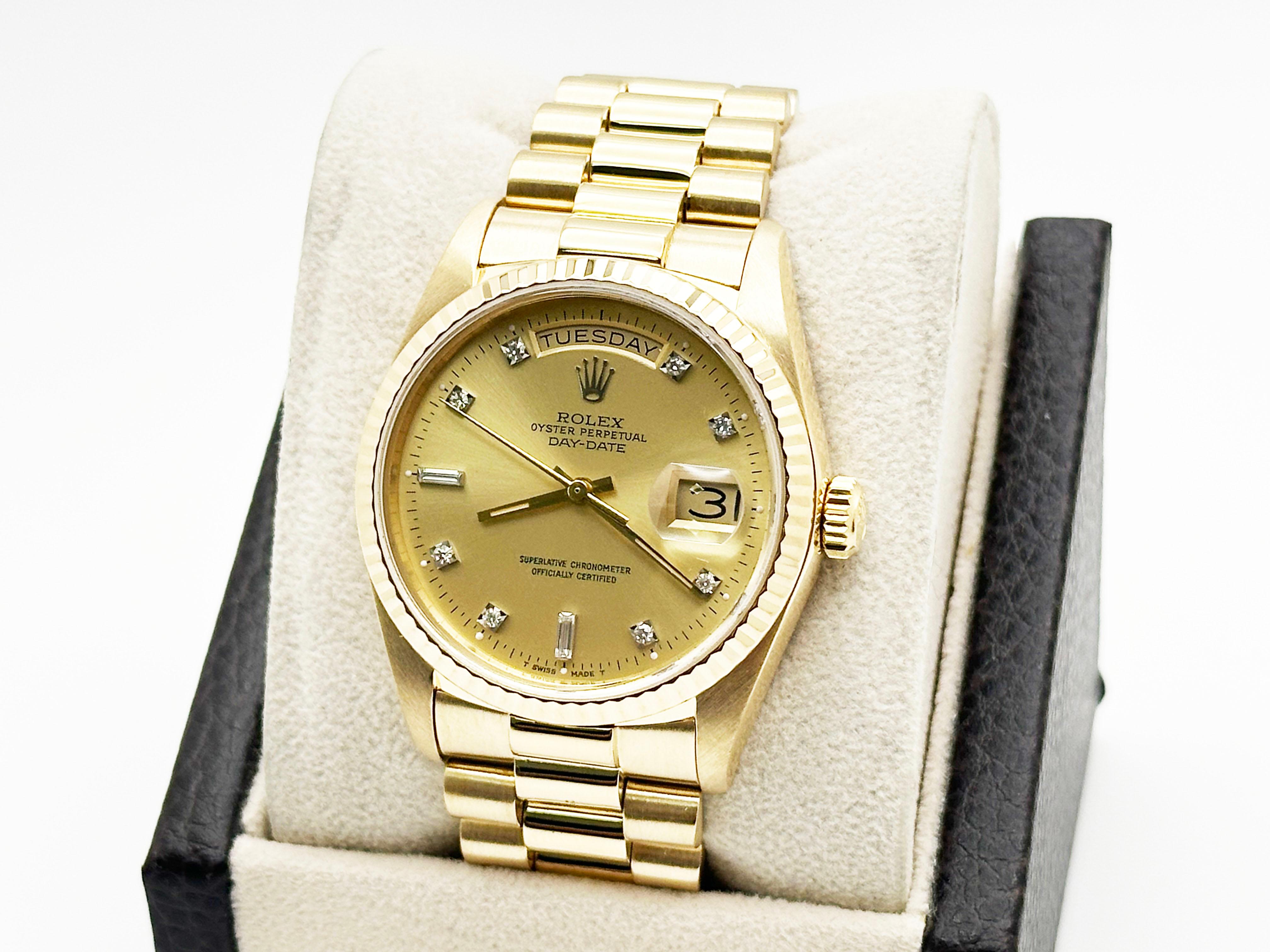 Rolex Präsident Day Date 18038 36mm Champagner Diamant-Zifferblatt 18K Gelbgold Herren im Angebot