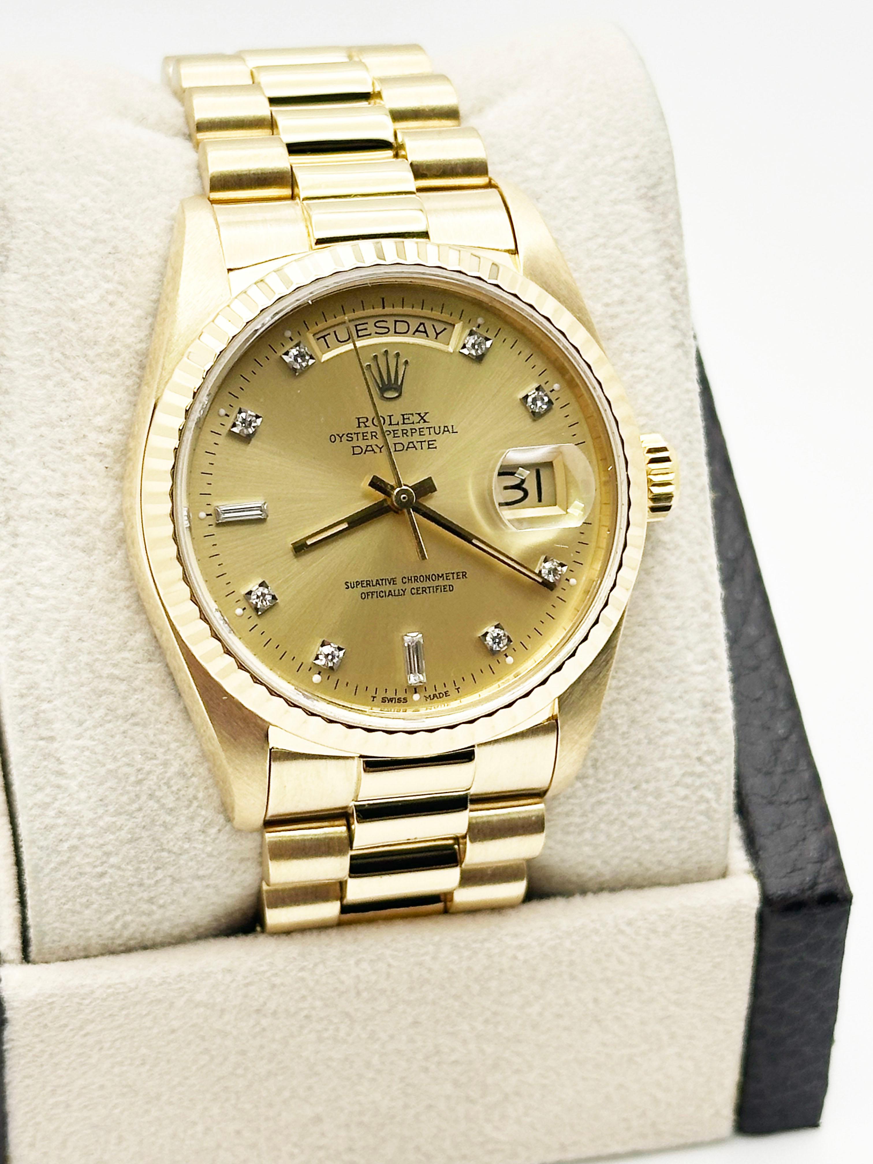 Rolex Präsident Day Date 18038 36mm Champagner Diamant-Zifferblatt 18K Gelbgold im Angebot 2