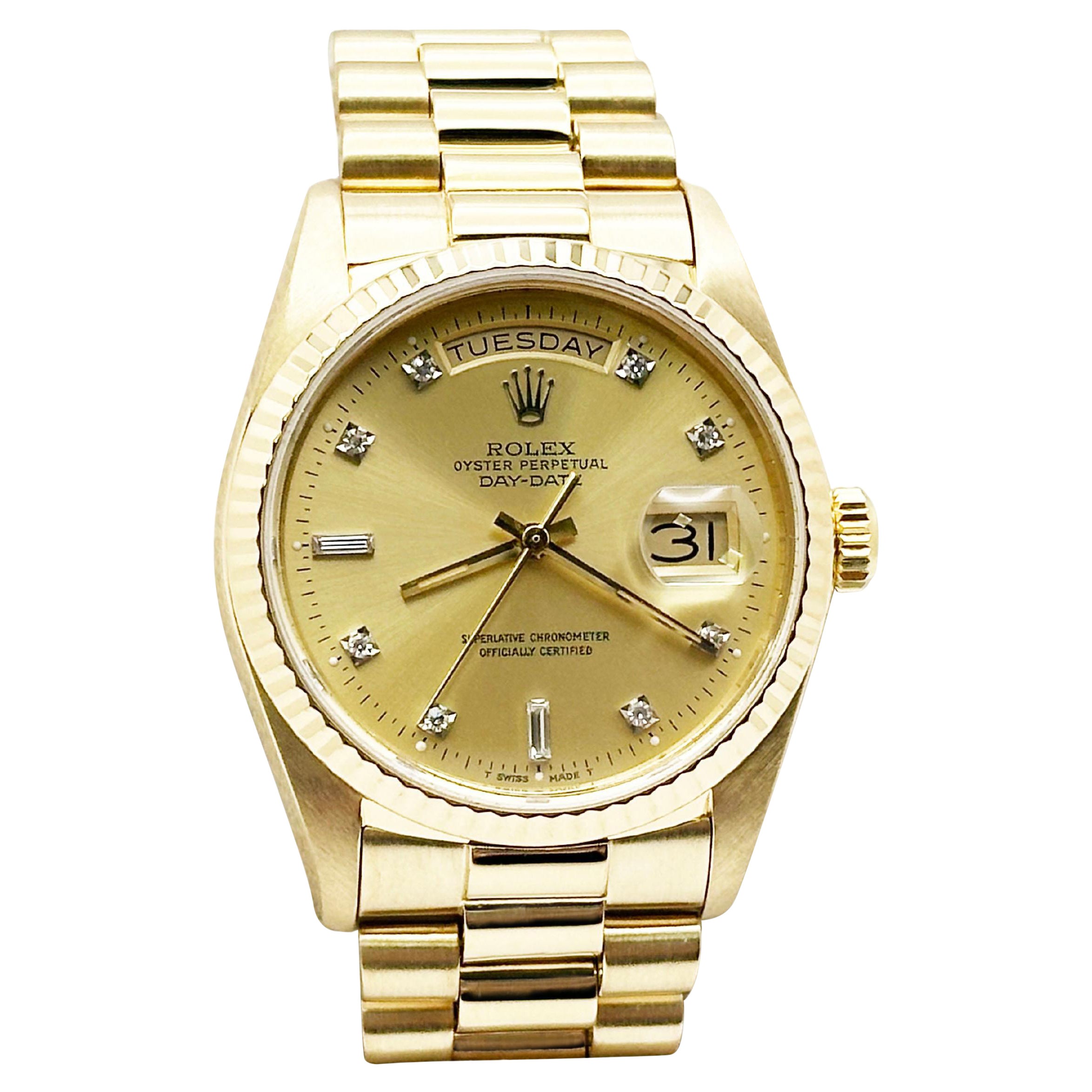 Rolex President Day Date 18038 36mm Champagne Diamond Dial 18K Yellow Gold For Sale