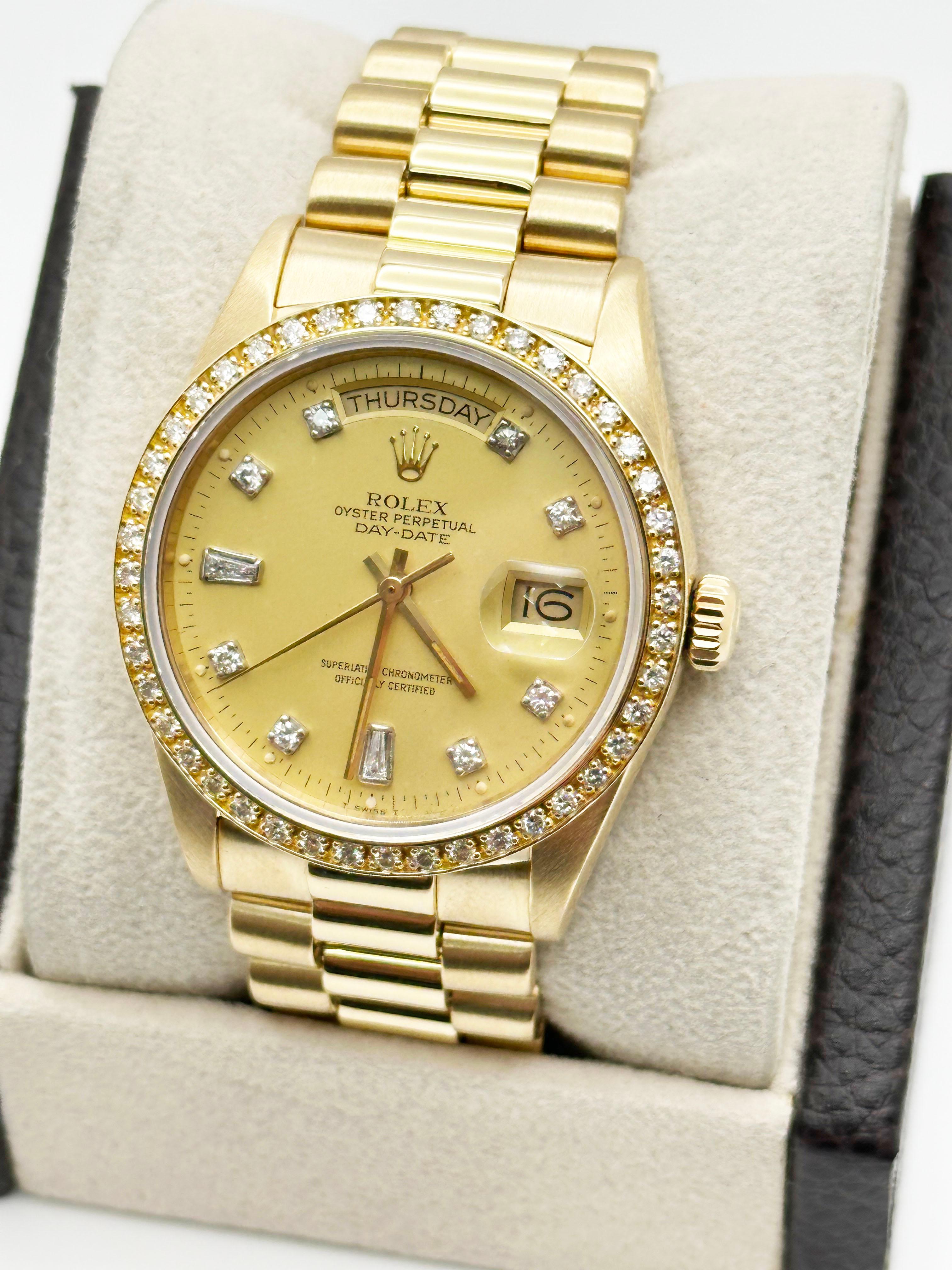Men's Rolex President Day Date 18038 36mm Diamond Dial Diamond Bezel 18K Yellow Gold For Sale