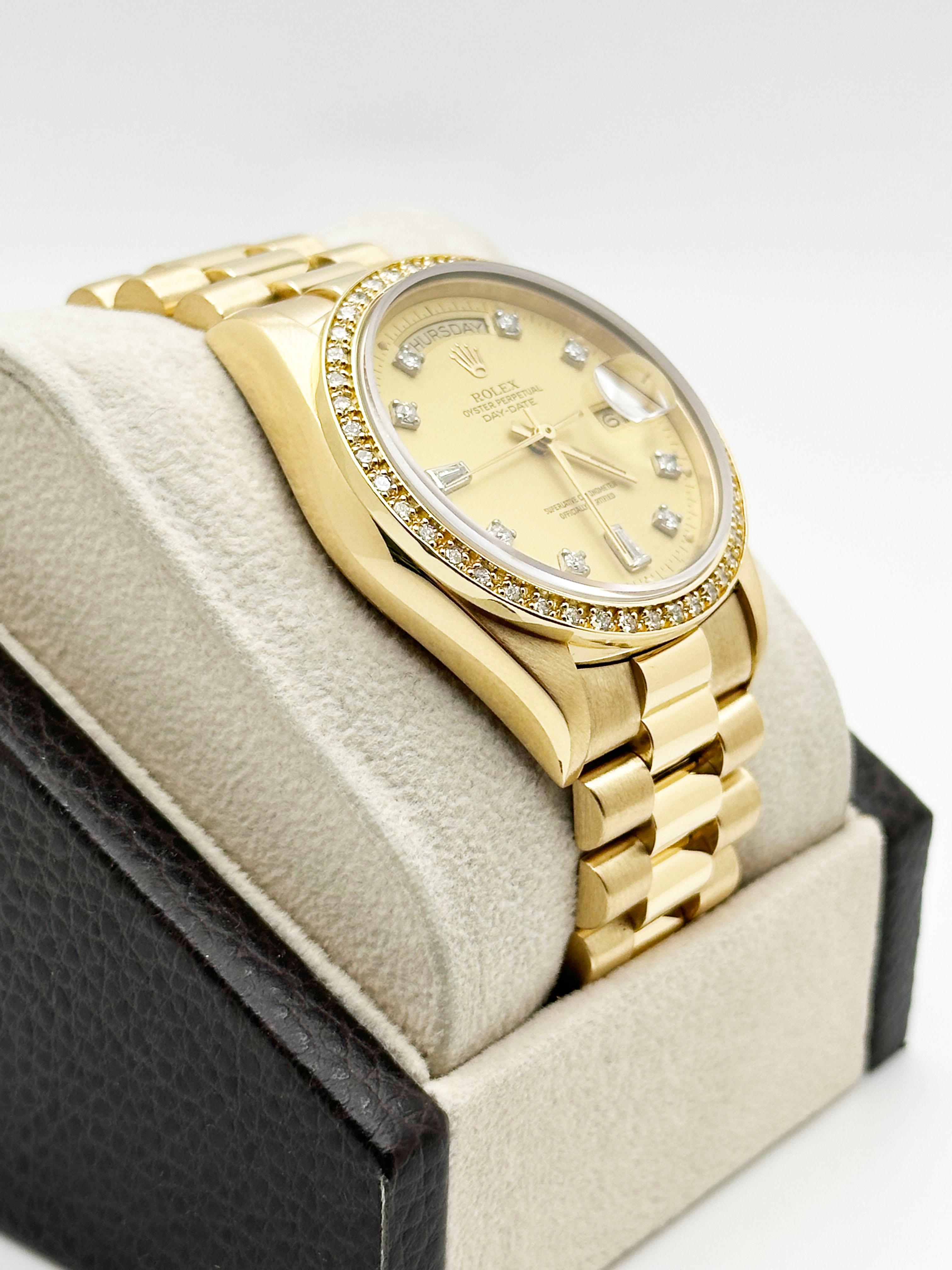 Rolex President Day Date 18038 36mm Diamond Dial Diamond Bezel 18K Yellow Gold For Sale 1