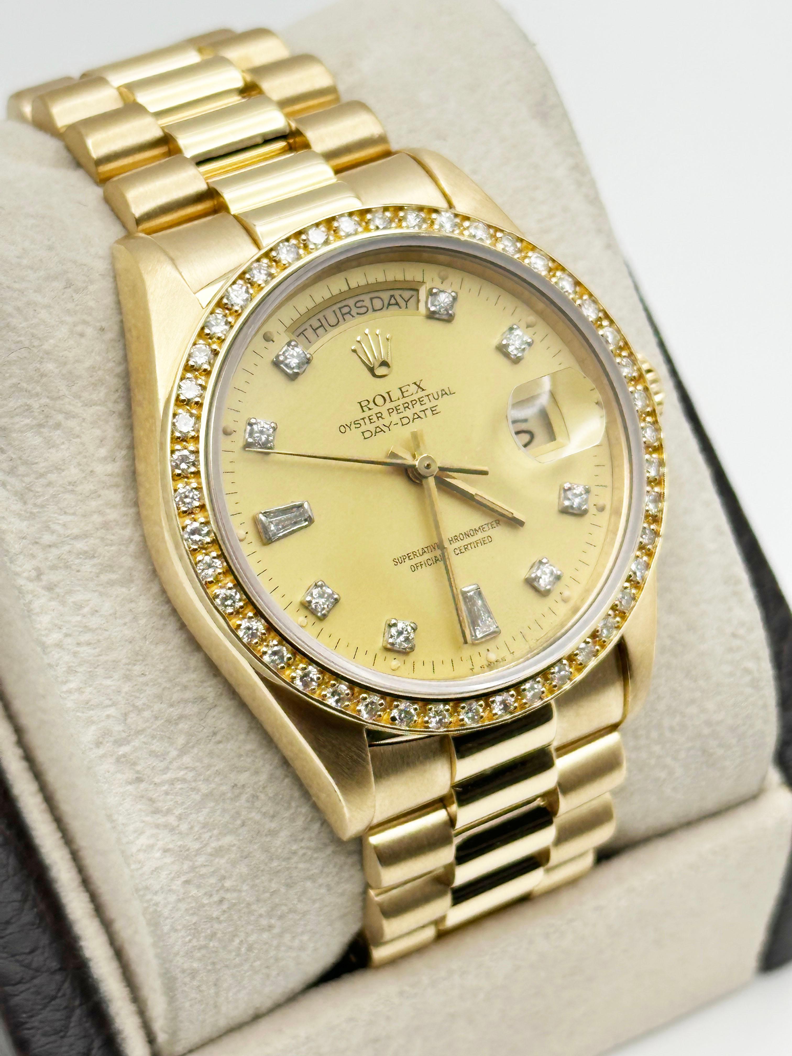 Rolex President Day Date 18038 36mm Diamond Dial Diamond Bezel 18K Yellow Gold For Sale 2