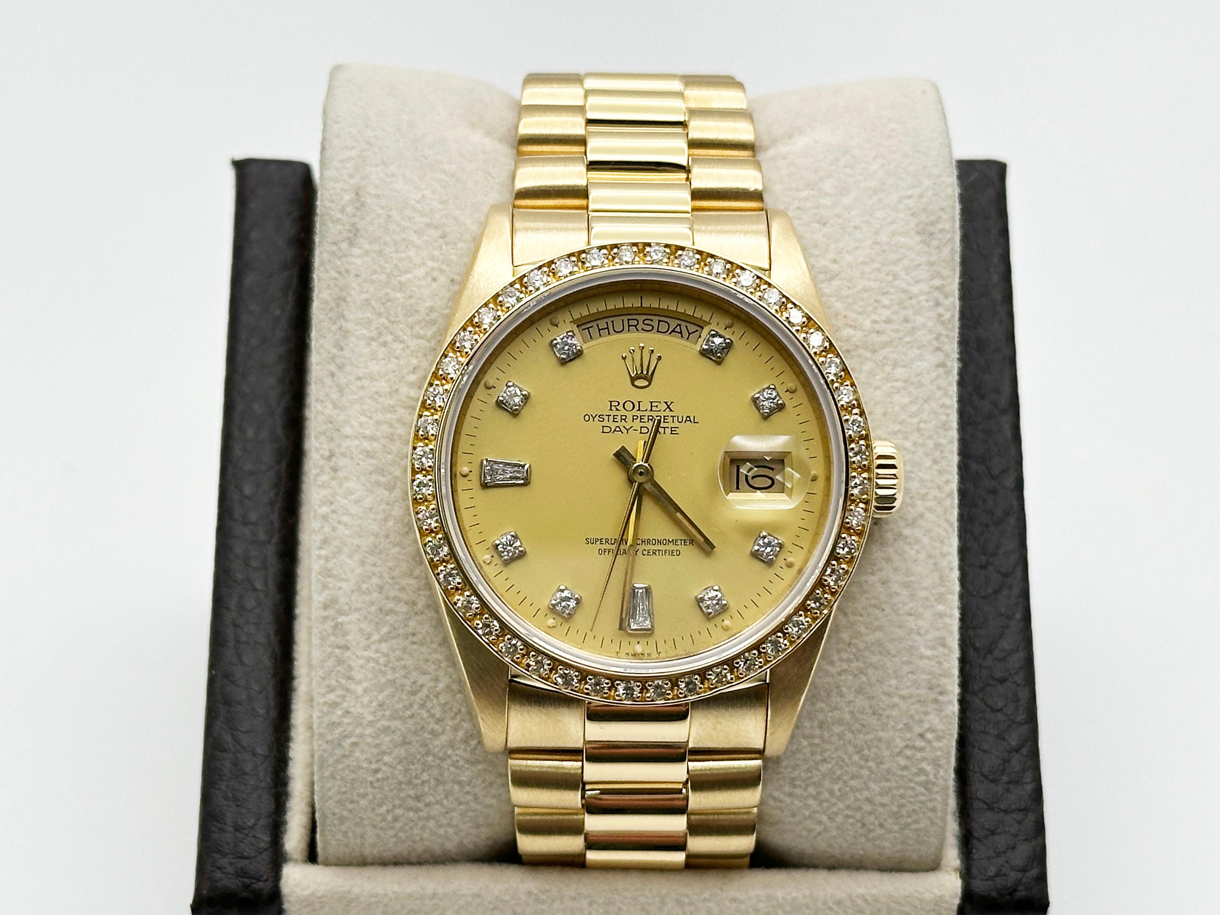 Rolex President Day Date 18038 36mm Diamond Dial Diamond Bezel 18K Yellow Gold