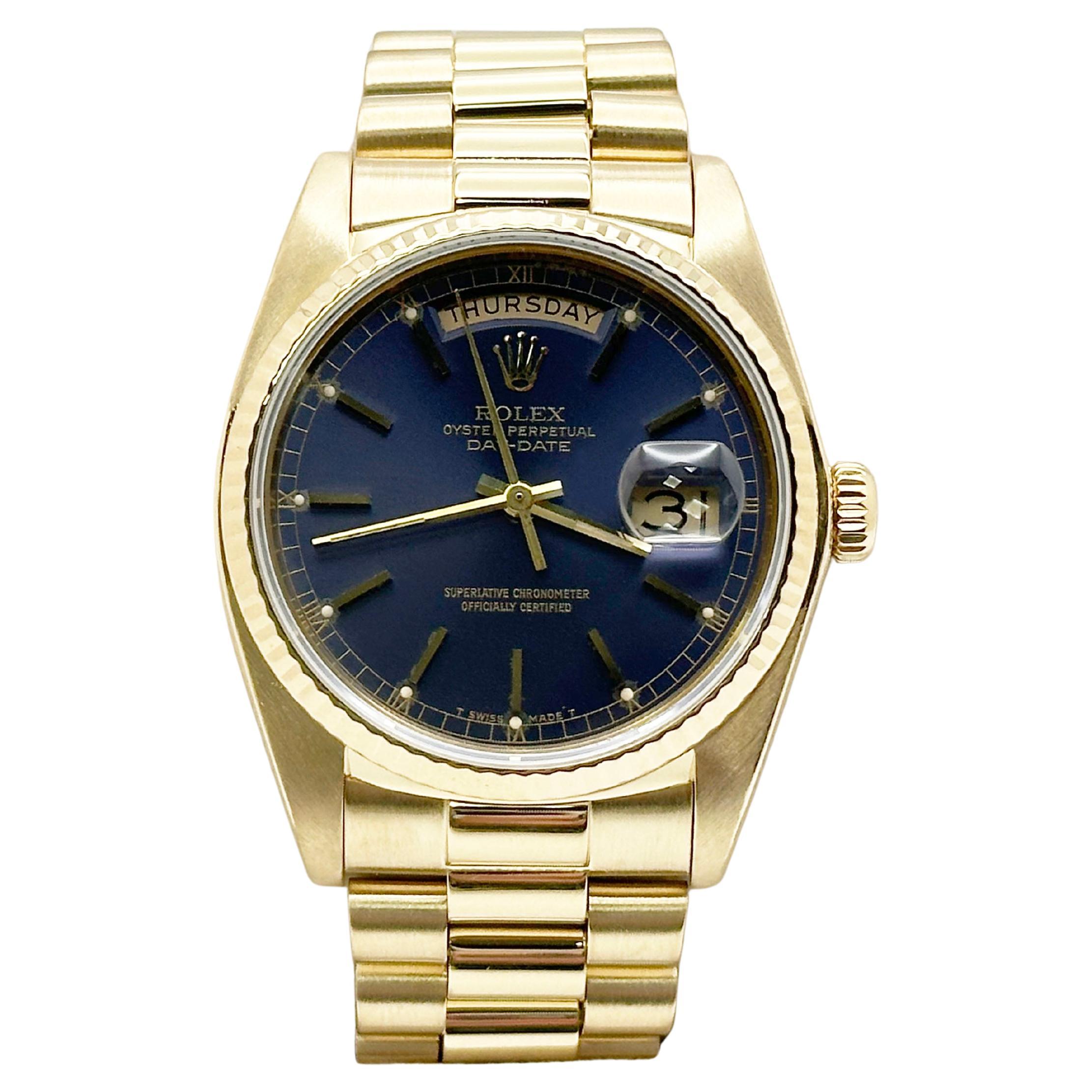 Rolex President Day Date 18038 Factory Original Blue Dial 18K Yellow Gold 36mm