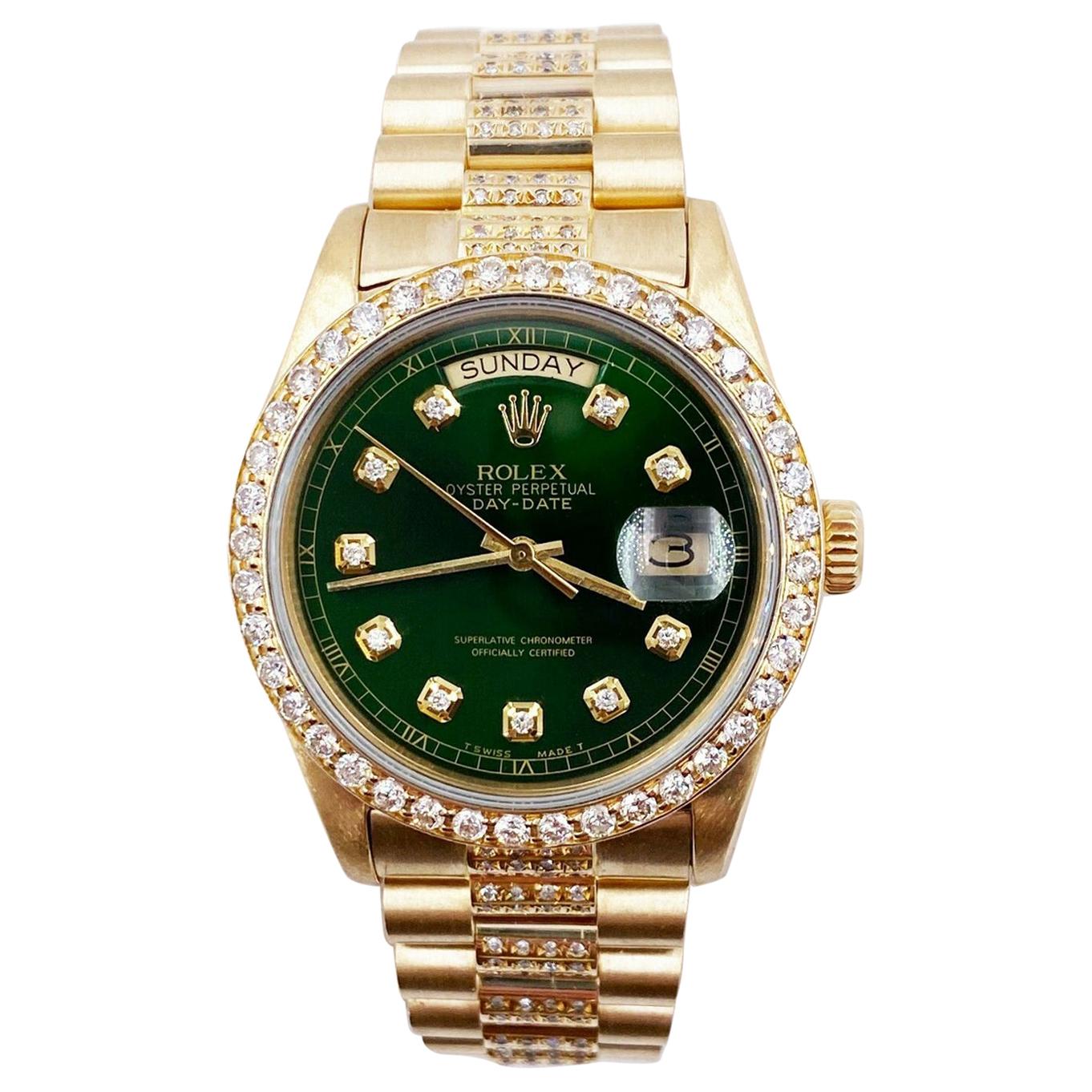 Rolex President Day Date 18038 Green Diamond Dial Bezel Band 18 Karat Gold