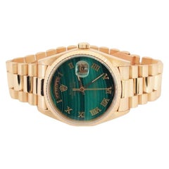 Vintage Rolex Mens 36mm President Day-Date 18038 Malachite Roman 18k