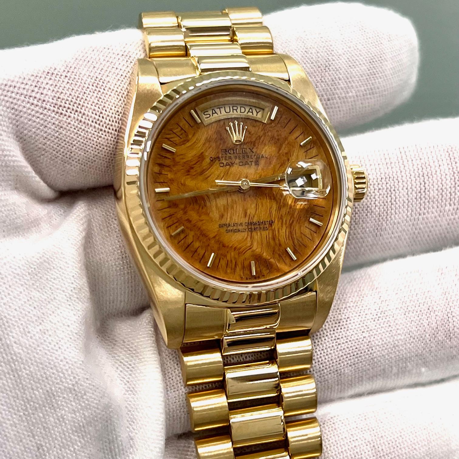 Rolex Day Date 18038 RARO Quadrante Wood Oro Giallo 18K Scatola Documenti in vendita 2