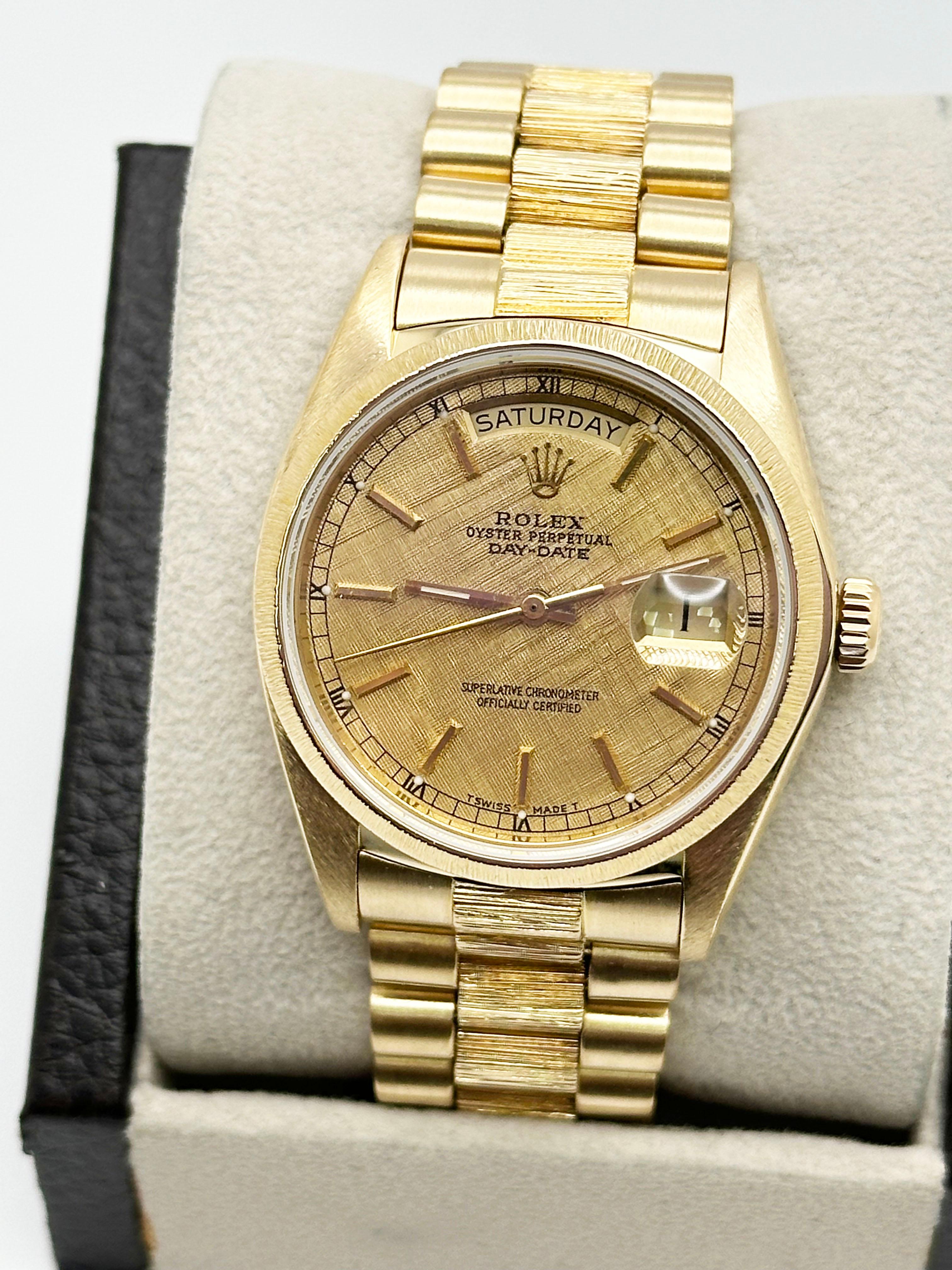 Rolex President Day Date 18078 Bark Finish Champagner-Leinen-Zifferblatt 18K Gelbgold Herren