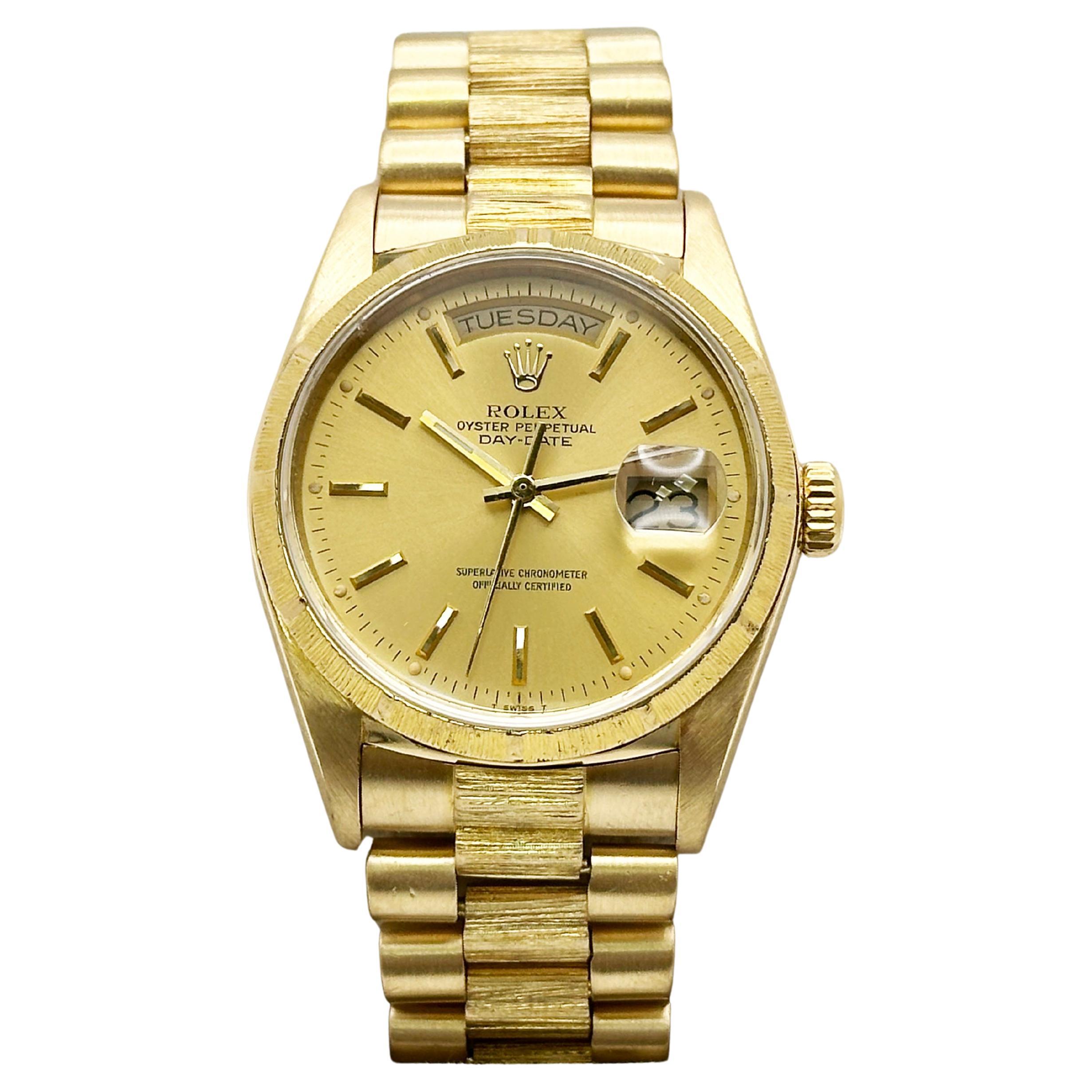 Rolex President Day Date 18078 Champagne Dial Bark Finish 18K Yellow Gold 36mm