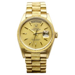 Rolex President Day Date 18078 Champagne Dial Bark Finish 18K Yellow Gold 36mm