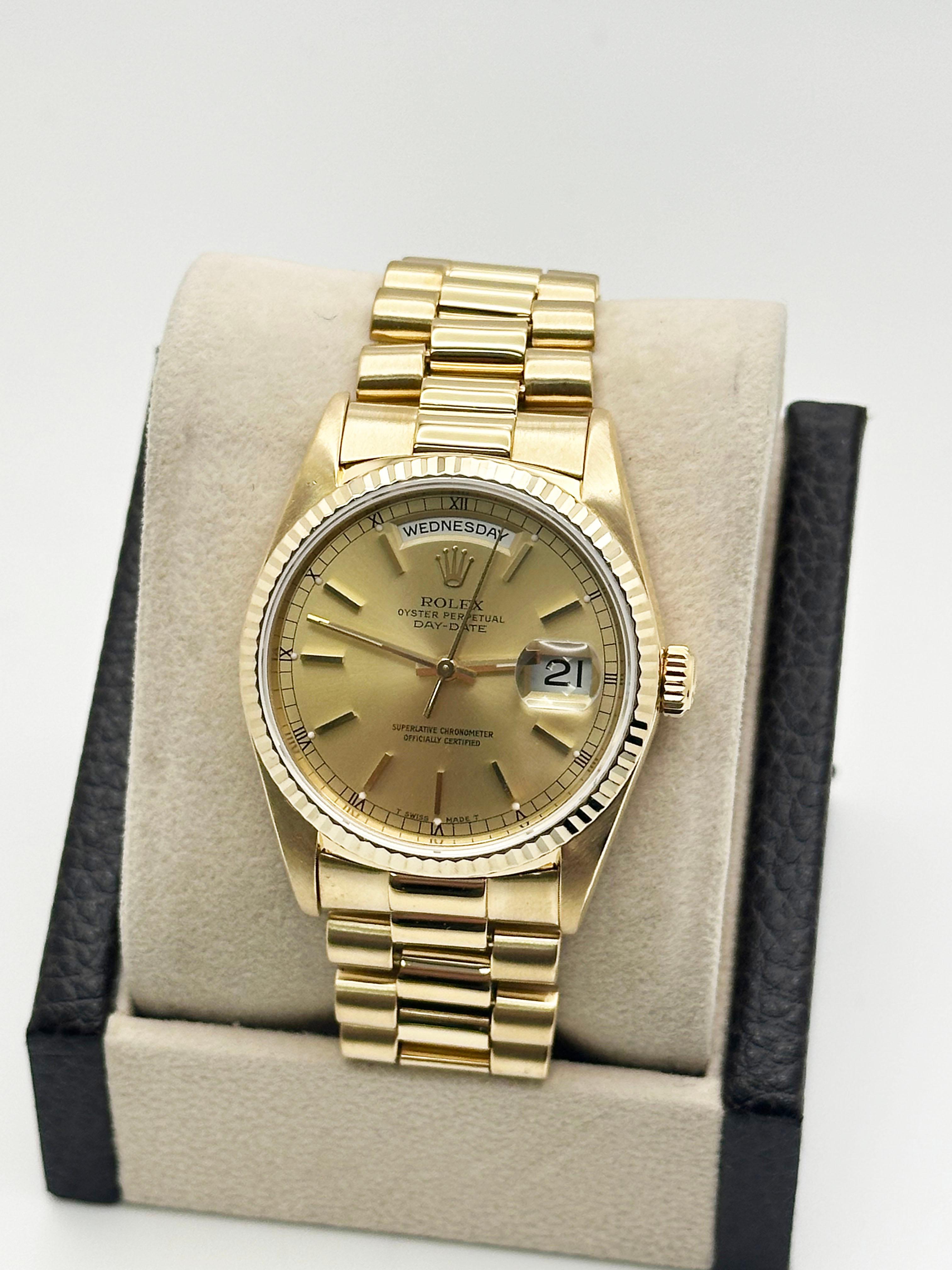 Rolex President Day Date 18238 18K Yellow Gold Box Paper 36mm In Excellent Condition For Sale In San Diego, CA