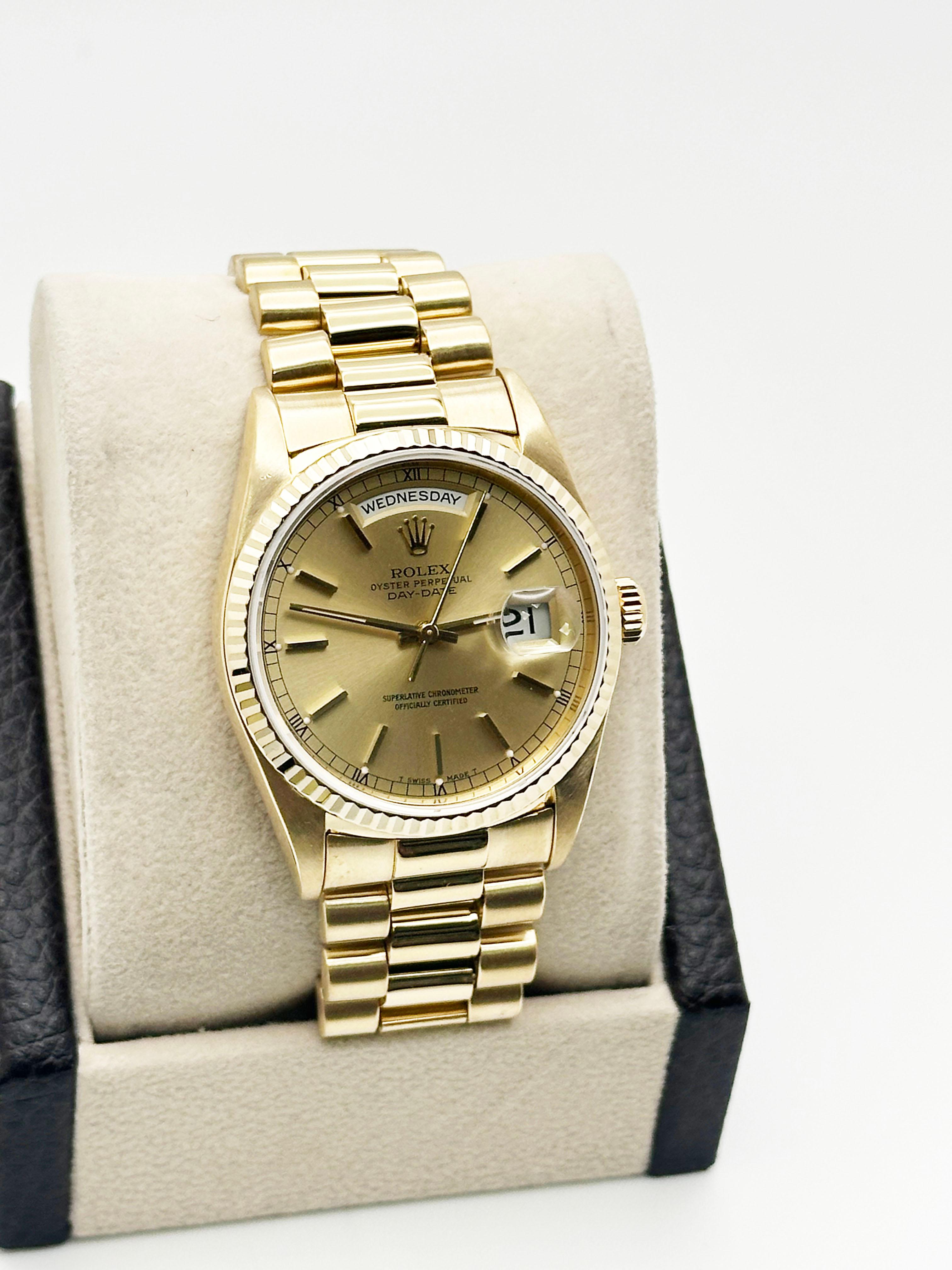 Men's Rolex President Day Date 18238 18K Yellow Gold Box Paper 36mm For Sale